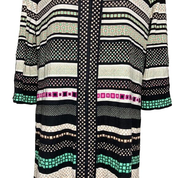 Diane Von Furstenberg Rose Print Silk Shift Dress Split Neck Striped Mini Size 4 - Picture 12 of 16